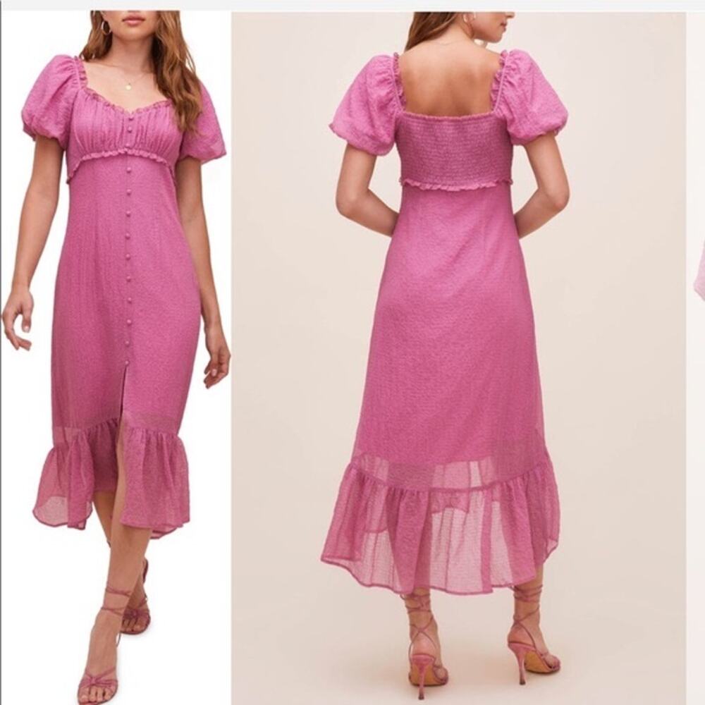ASTR The Label Rocco Midi Dress L Orchid Pink Puff Sleeve Cottagecore NWOT Party